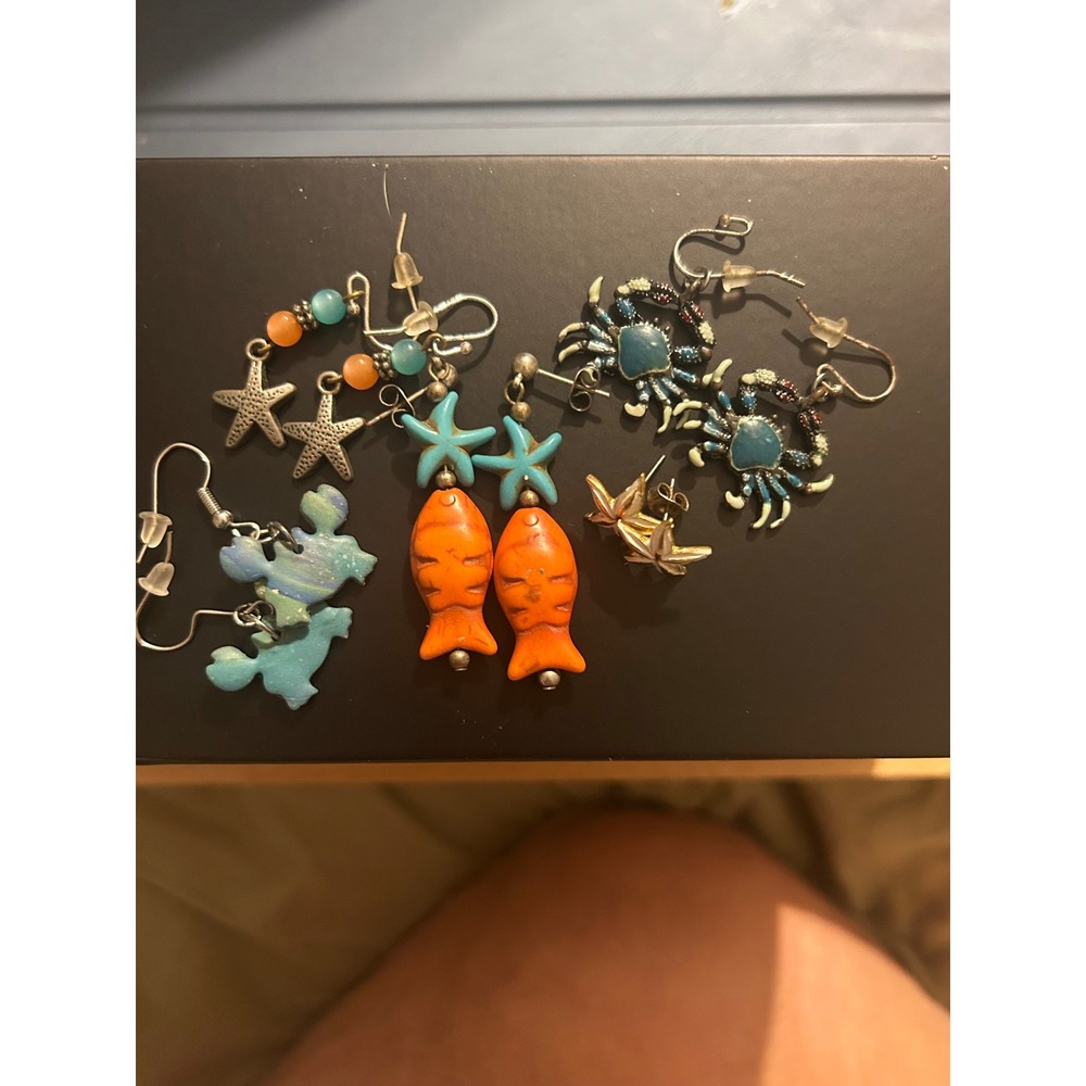 5 Pair Sea Life Earring Bundle Crab Fish Starfish Nautical Coastal Jewelry Lot